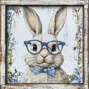 Easter Sign, Bunny with Glasses, DCO-12911, Sign For Wreath, 10x10